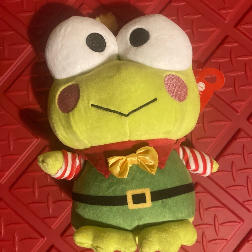 New with Tags Hello Kitty and Friends Green Frog Plush Toy with Red Accents